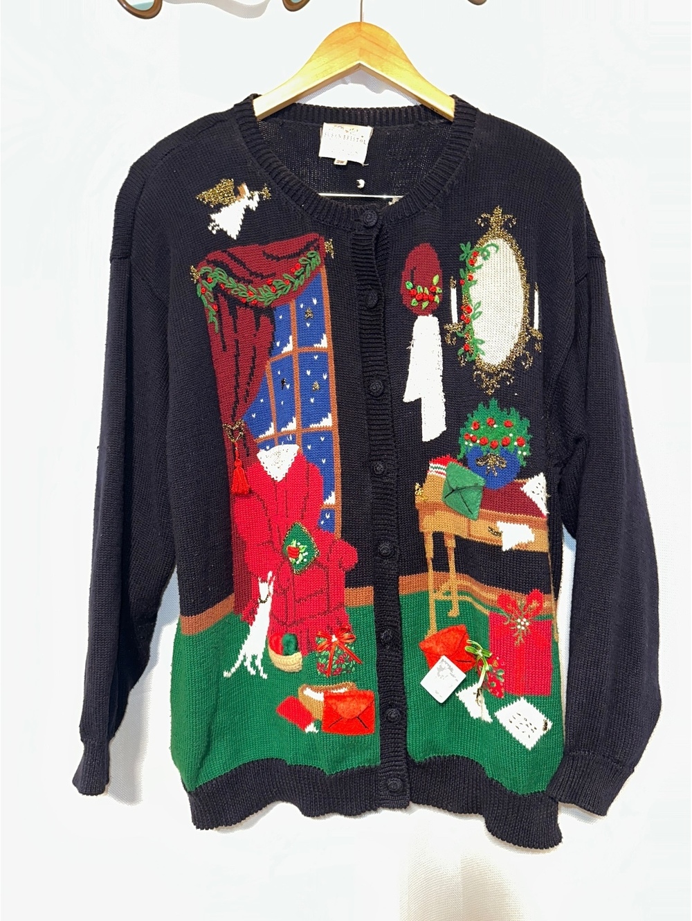 VTG Susan Bristol Navy Ugly Grandma Christmas Women's Cardigan Sweater 3X